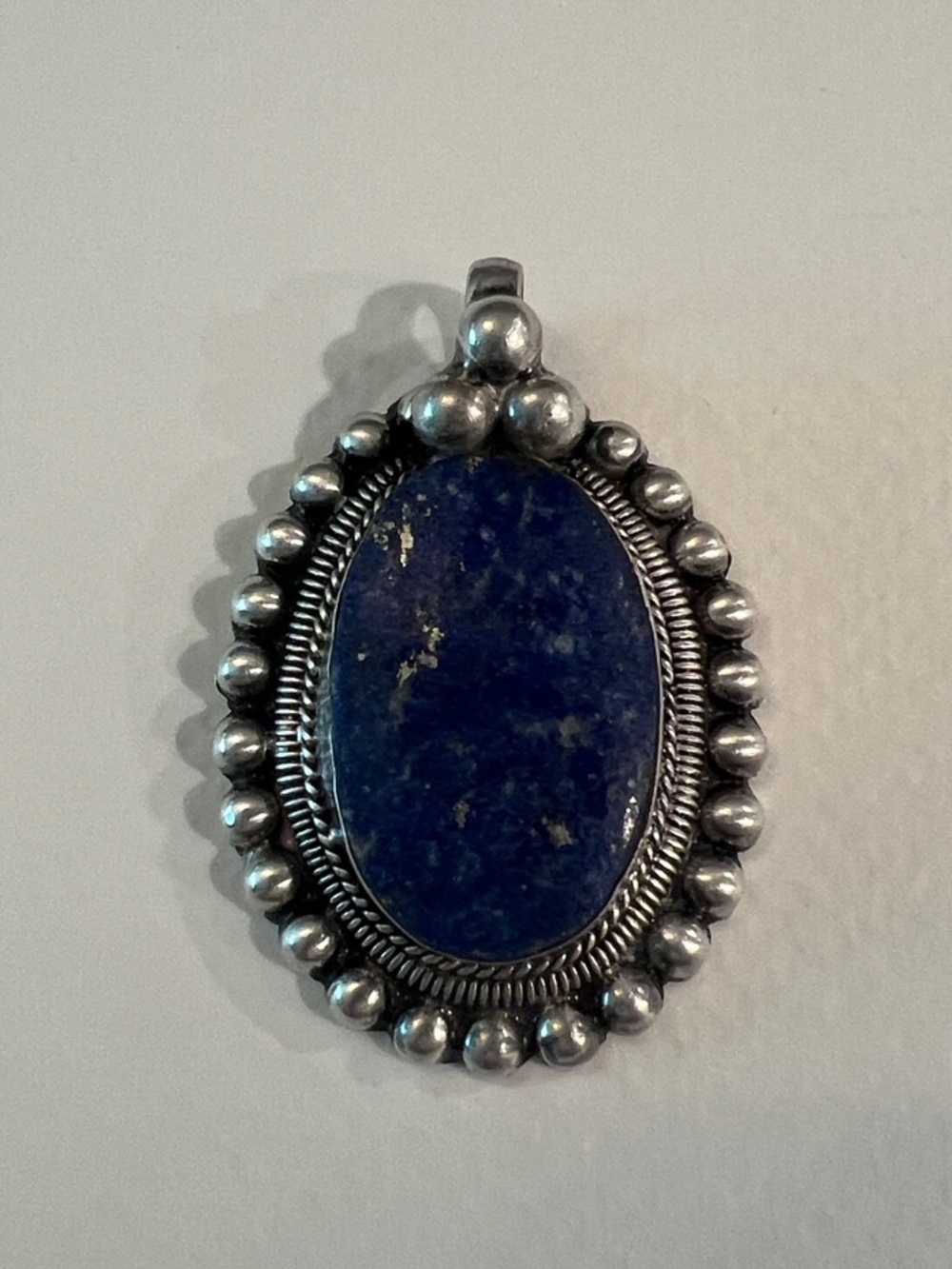 Sterling Silver Lapis Oval Pendant - Deep Blue Stone